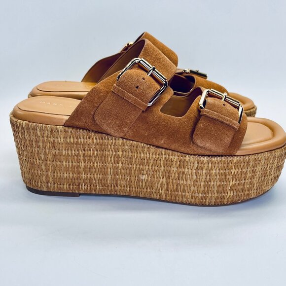 Marc Fisher Palery Suede Platform Sandal Size 9.5 Brown Leather Espadrille - Picture 3 of 15